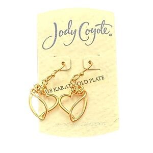 Jody Coyote Gold Plated Heart Dangle Earrings Hook Hypoallergenic NEW